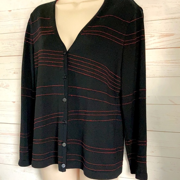 Escada 40/M Wool Blend Cardigan Sweater Black/Red - Picture 3 of 12